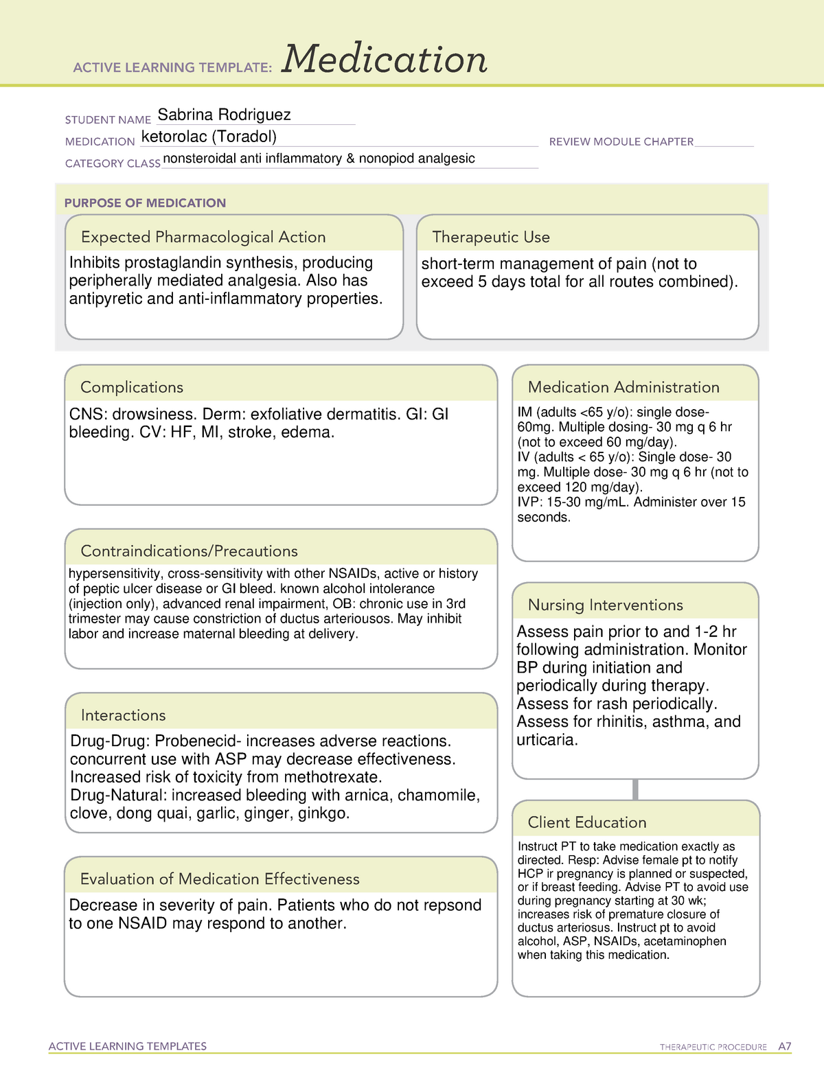 416 Clinical Week 3 Medication Template ACTIVE LEARNING TEMPLATES