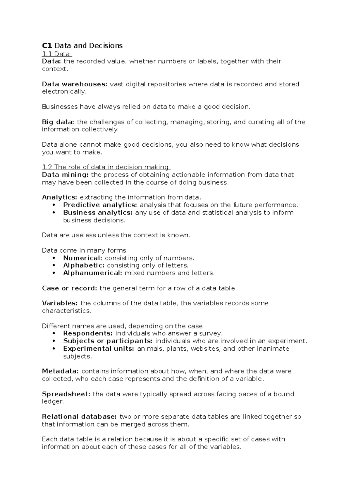 C1 Data and Decisions - Data warehouses: vast digital repositories ...