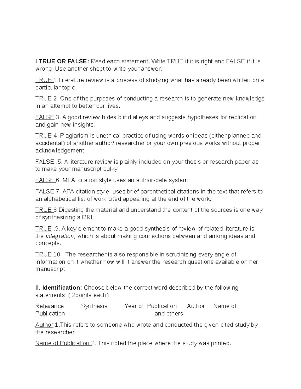 8adff2052f9c022a7e5d I OR FALSE Read each statement. Write TRUE if