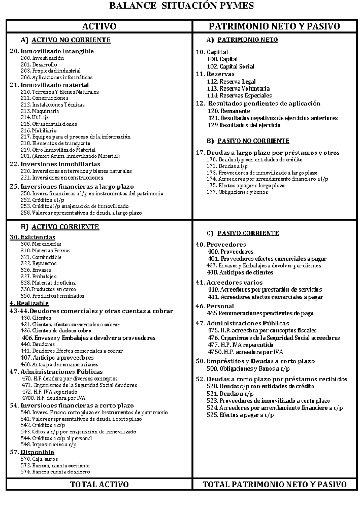 Balance Pymes - BALANCE SITUACIÓN PYMES ACTIVO PATRIMONIO NETO Y PASIVO ...