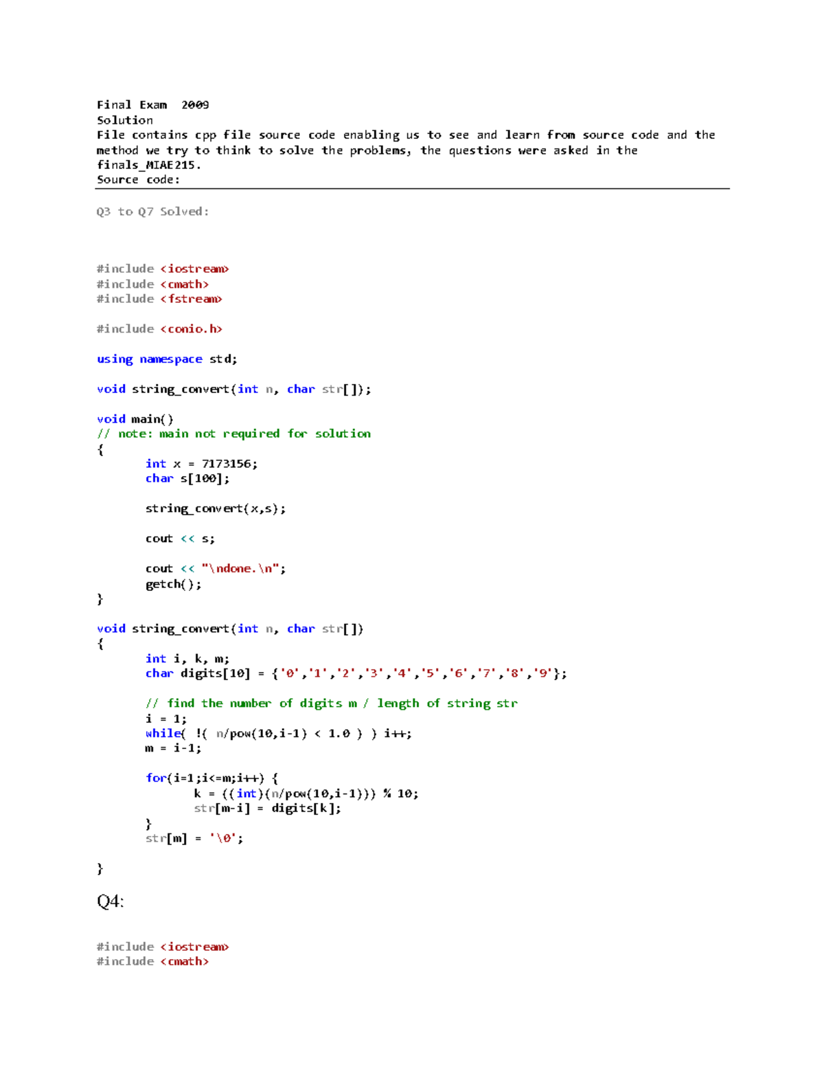 215 solved FInal Q3to Q7 - Final Exam 2009 Solution File contains cpp ...