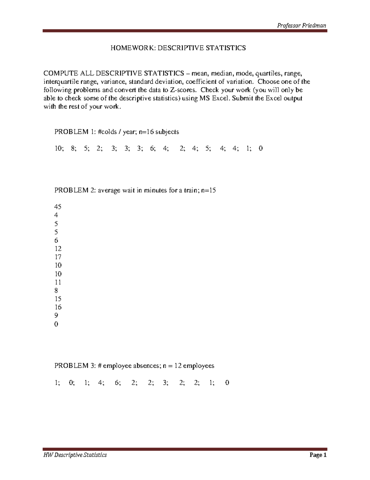 descriptive statistics homework