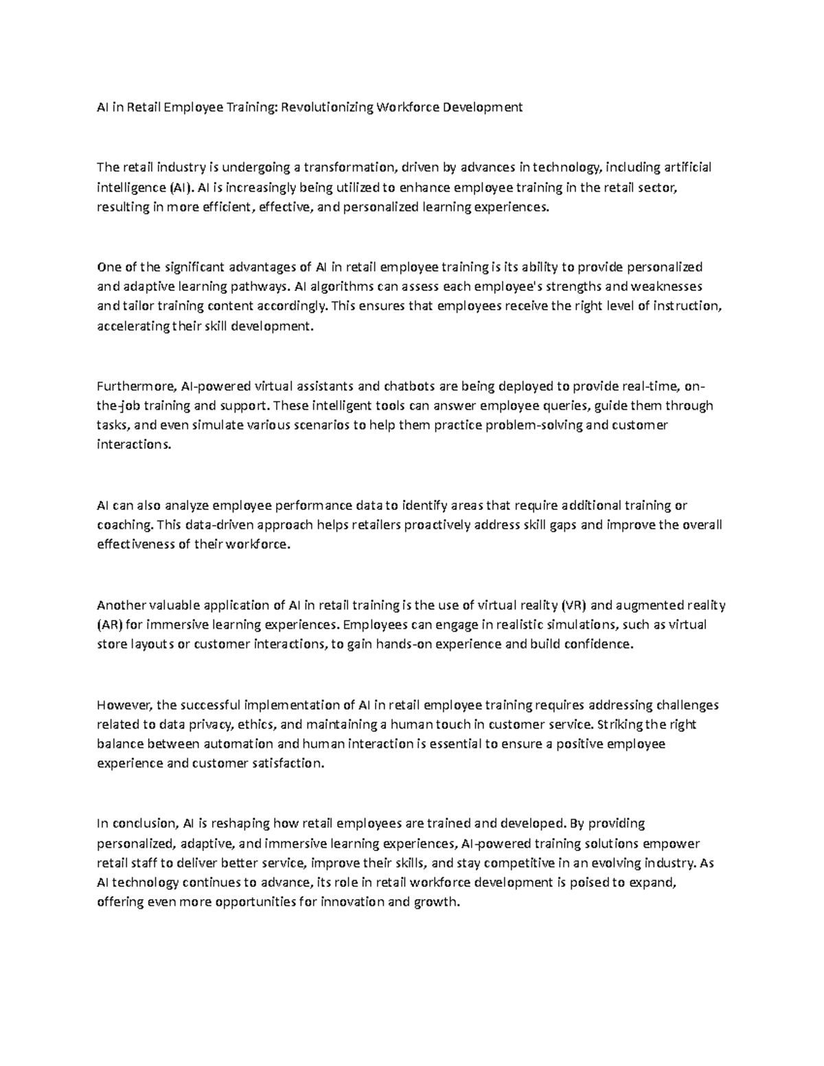 AI in Retail Employee Training - AI is increasingly being utilized to ...
