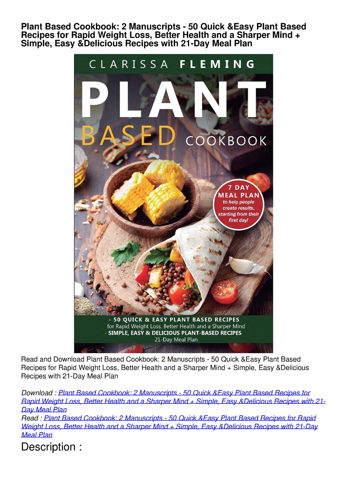 READ [PDF] Plant Based Cookbook: 2 Manuscripts - 50 Quick Easy Plant ...