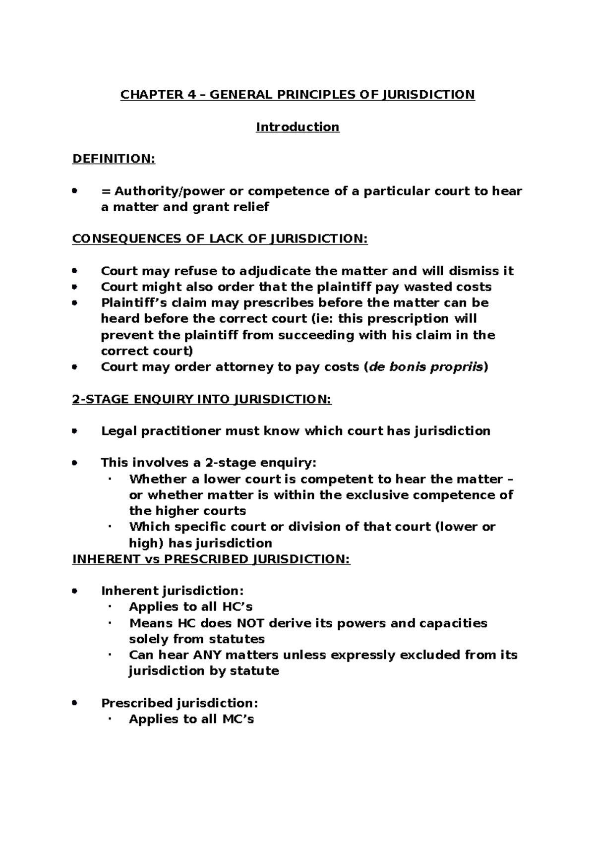 Chapter 4 - Summaries - CHAPTER 4 – GENERAL PRINCIPLES OF JURISDICTION ...