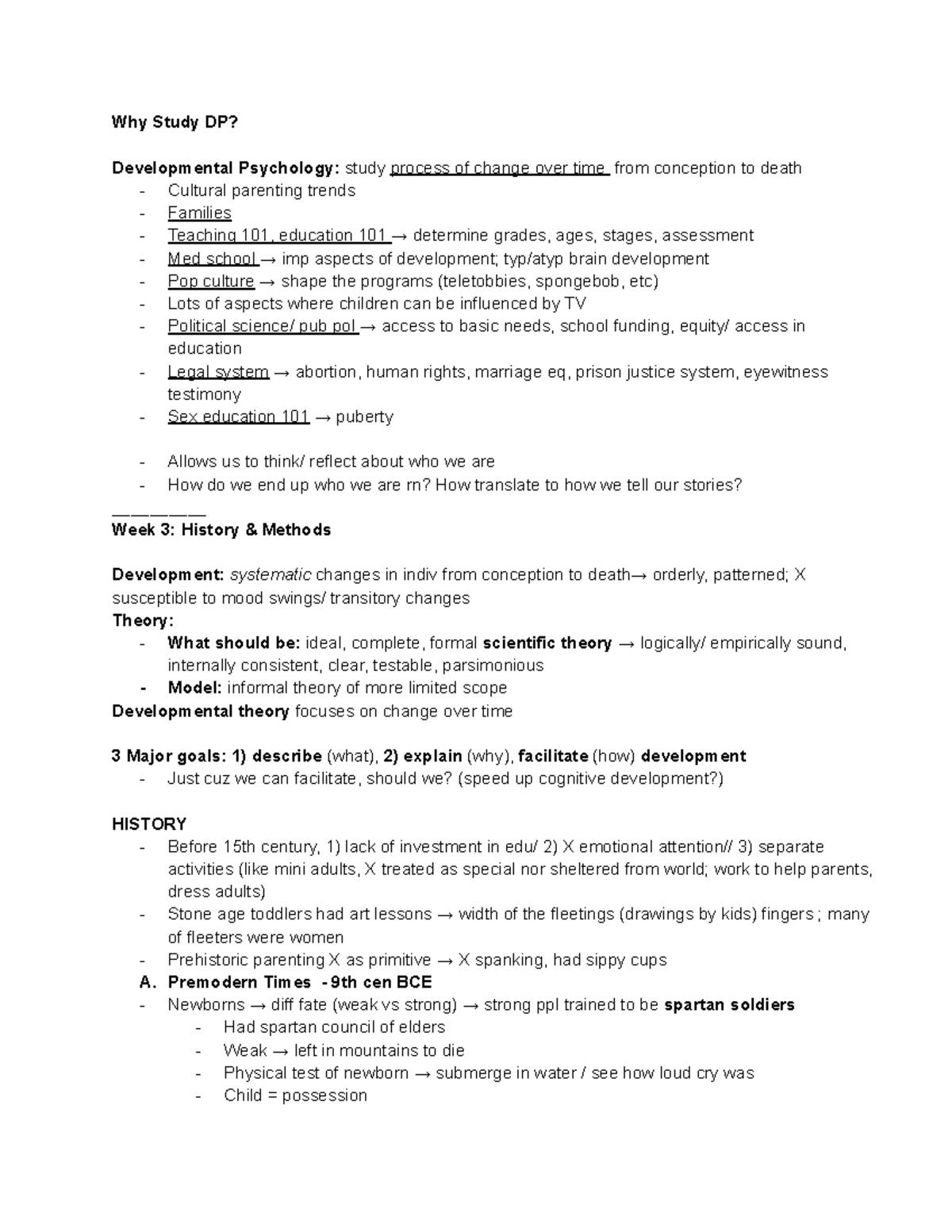 PSY 103 MID 1 - PSY 103 Notes - Why Study DP? Developmental Psychology ...