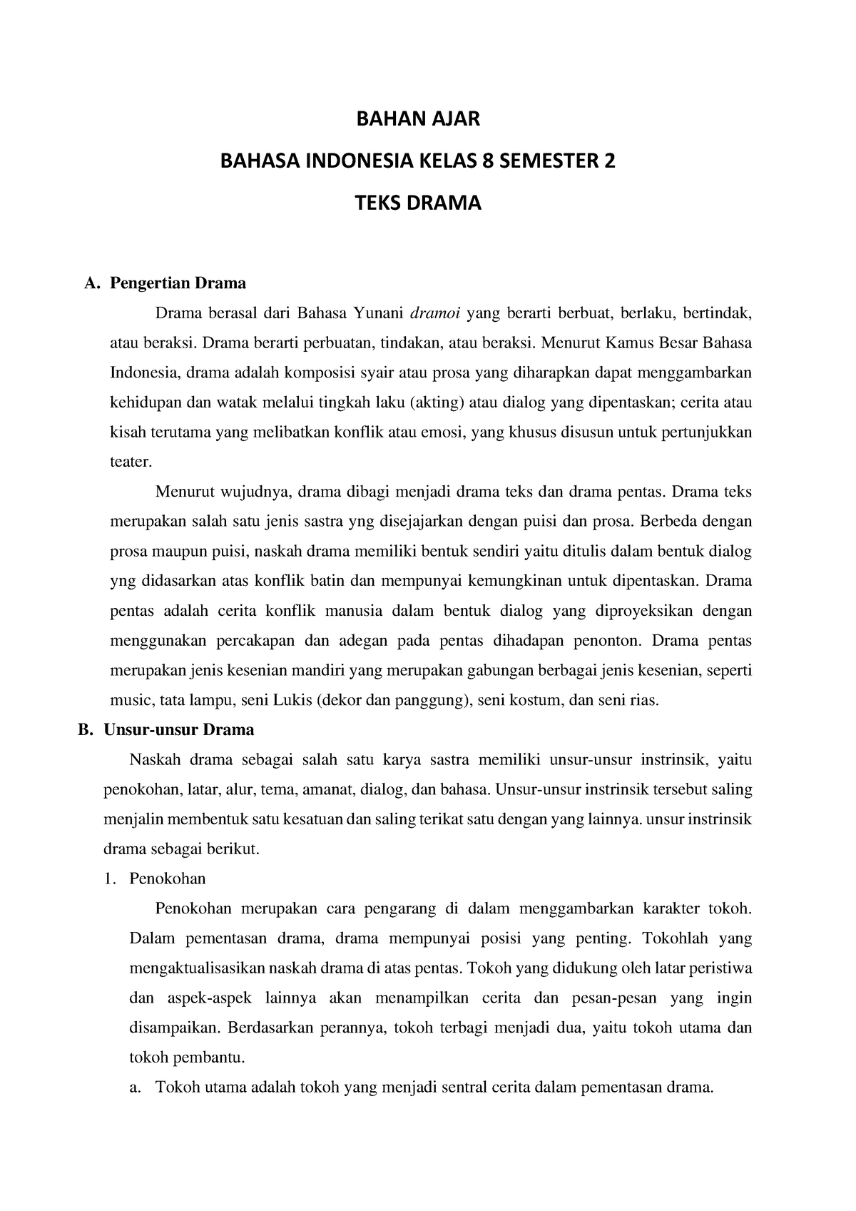 Bahan AJAR - BAHAN AJAR BAHASA INDONESIA KELAS 8 SEMESTER 2 TEKS DRAMA ...