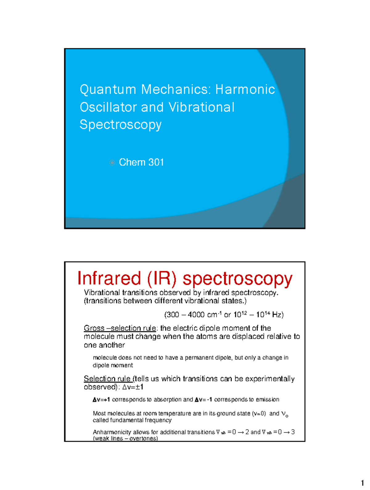 L14b Vibrational Spectroscopy Quantum Mechanics Harmonic Oscillator