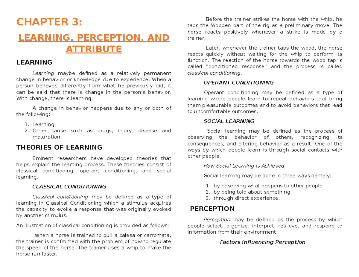 Chapter3 5 Summary Human Behavior in Organizations CHAPTER 3