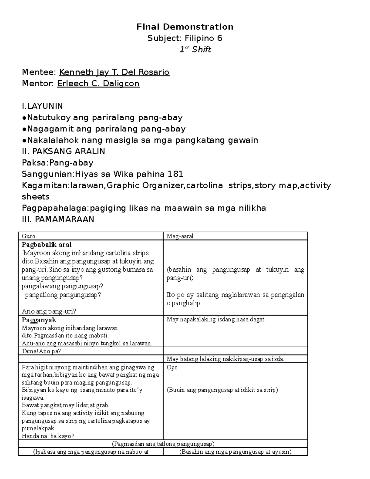 Example Of Detailed Lesson Plan In Filipino Grade 1