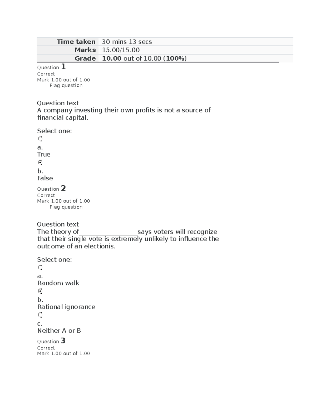 BUS 1103-01 Microeconomics - Time Taken 30 Mins 13 Secs Marks 15/15 ...