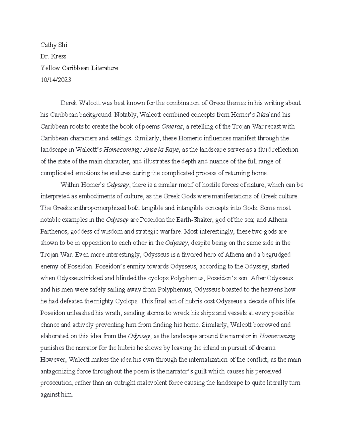 Greco Influences in Derek Walcott's Homecoming: Anse La Raye - Cathy ...