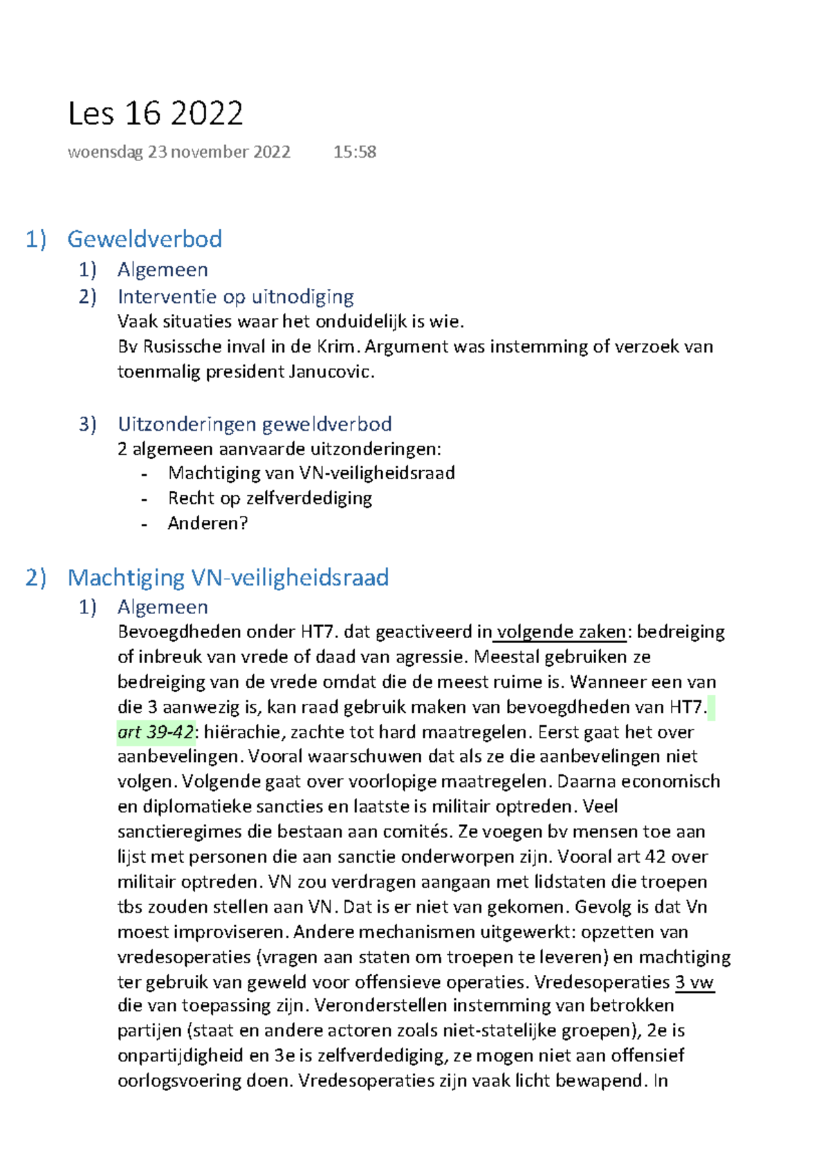 Internationaal Publiekrecht - Les 16 - Geweldverbod 1) Algemeen 2 ...