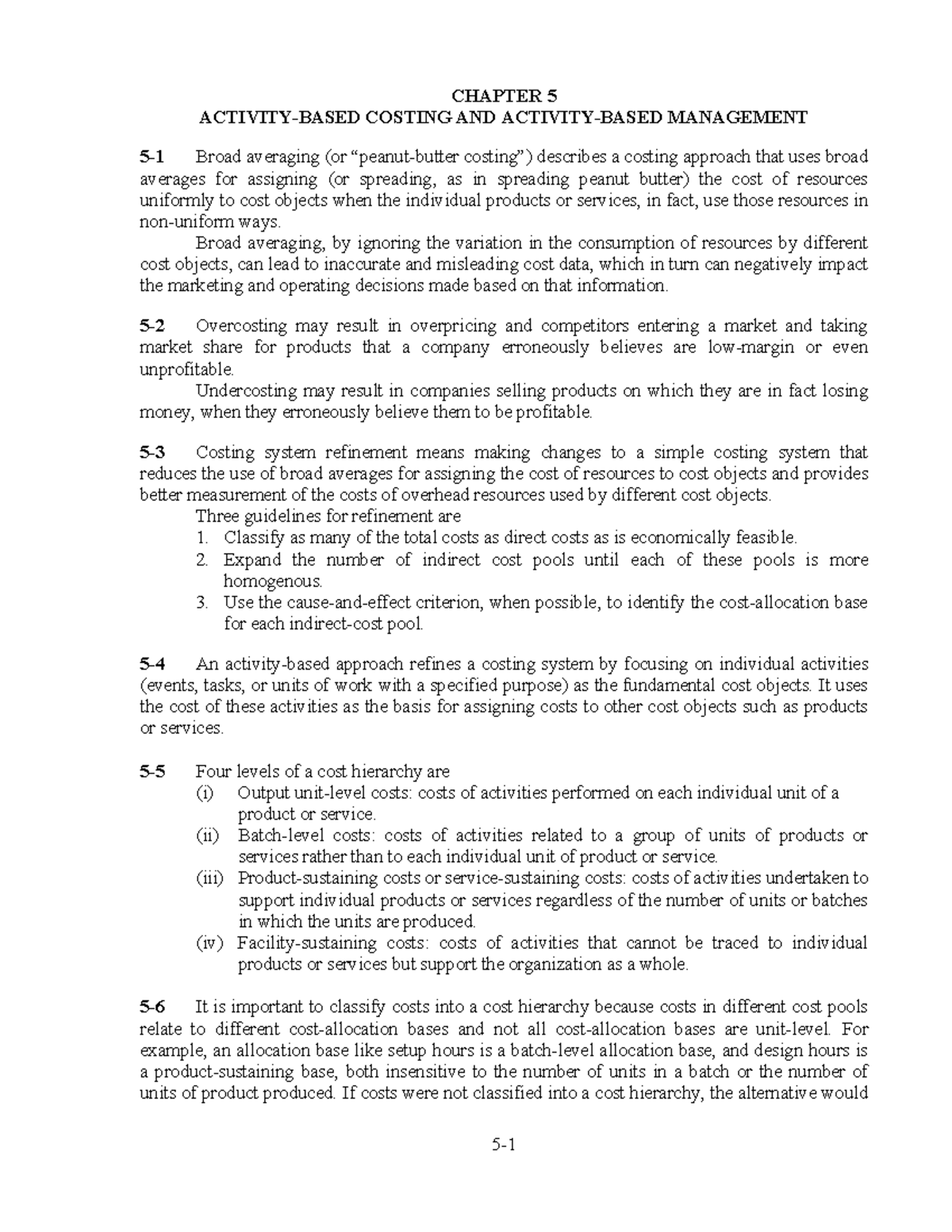 Hca14e sm ch05 chapter 5 answers - CHAPTER 5 ACTIVITY-BASED COSTING AND ...