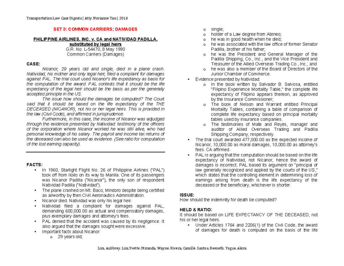 3 Bibbo Kids Transpo Law Digests Studocu