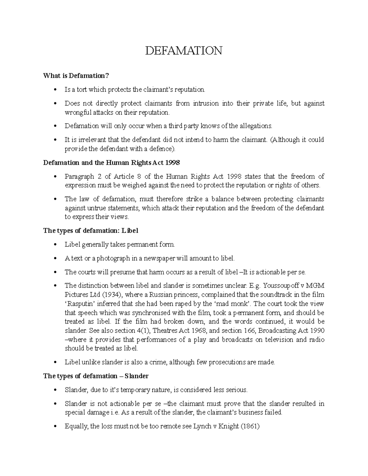 Defamation - DEFAMATION What is Defamation? Is a tort which protects ...