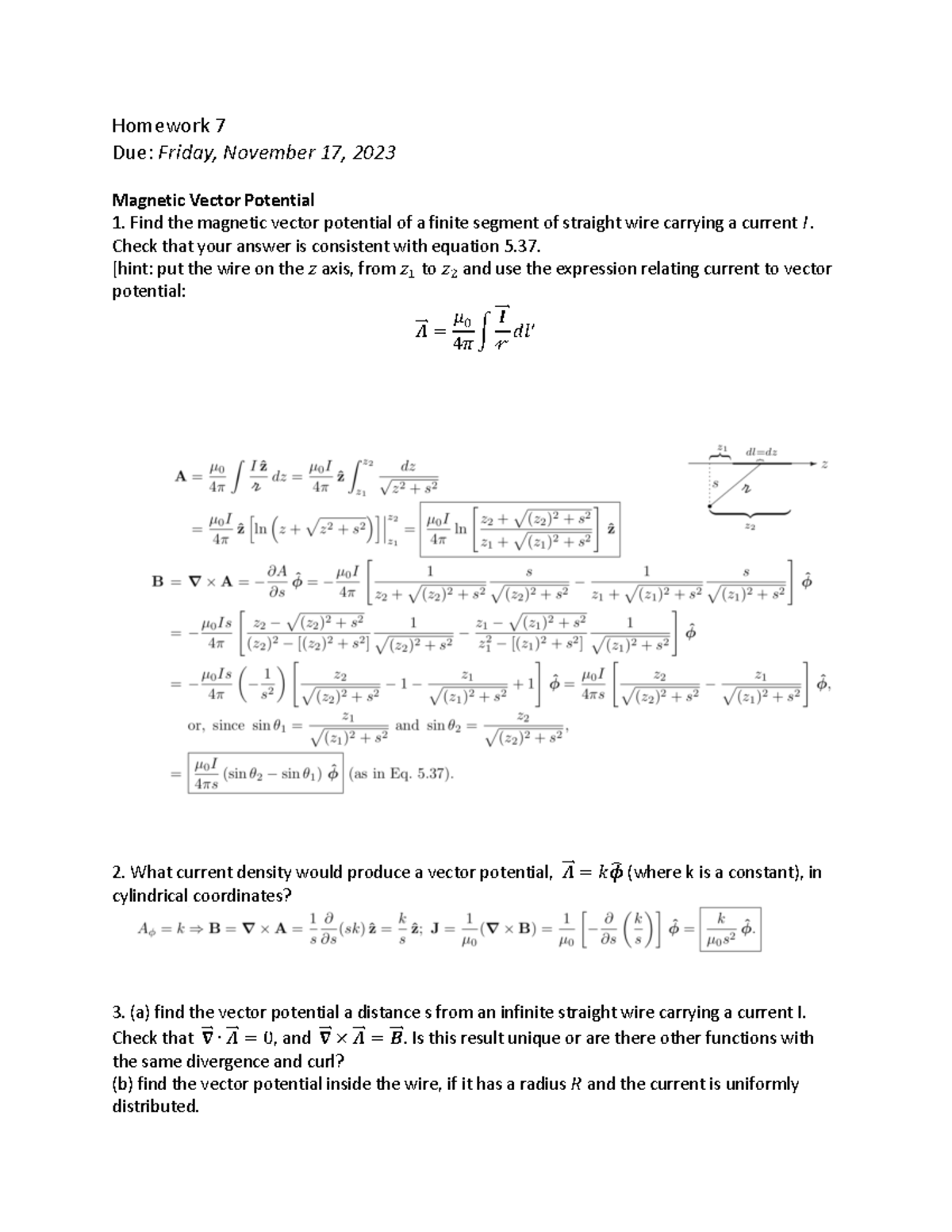Homework 7 Solutions - Homework 7 Due: Friday, November 17 , 20 23 ...