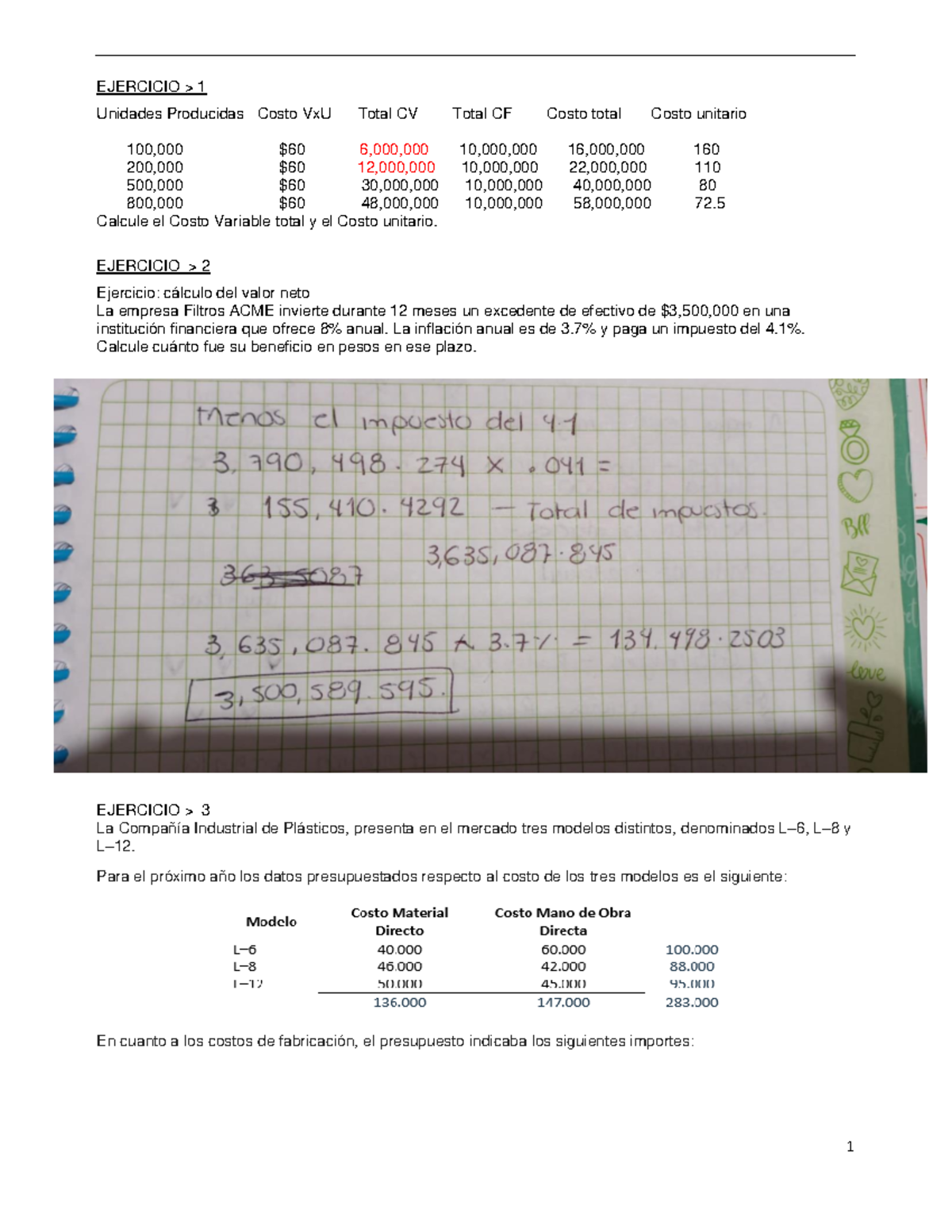 Ejercicios Costos contabilidad de costos Universidad Uae - 1 EJERCICIO ...