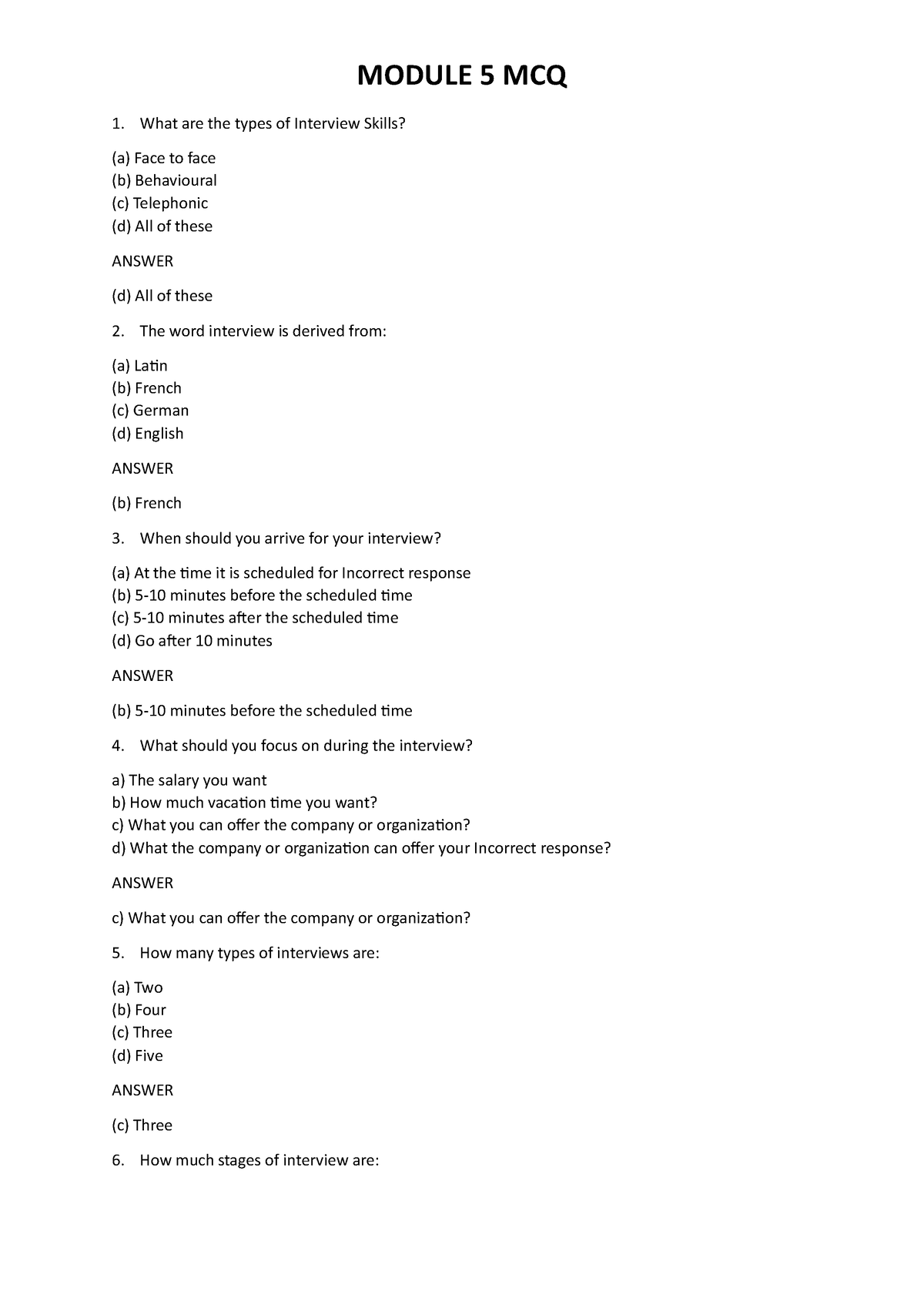 Module 5 MCQ - What Are The Types Of Interview Skills? (a) Face To Face ...