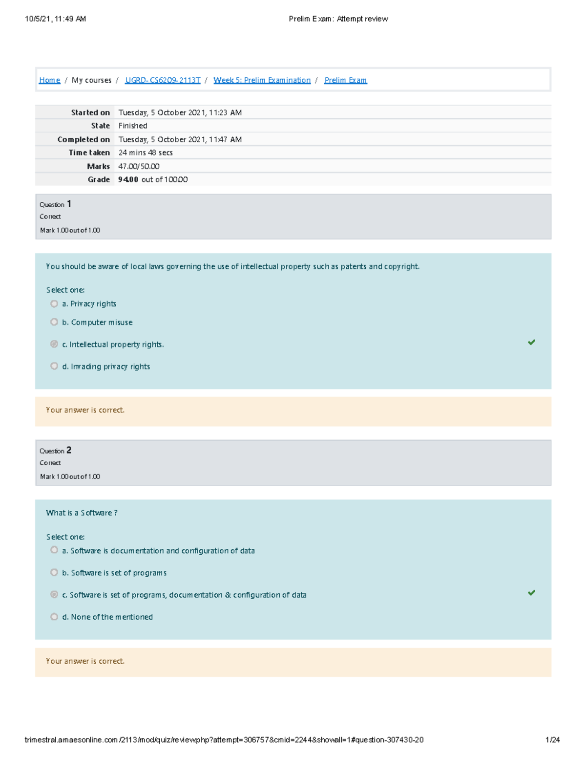 Software Eng Prelim Exam Attempt review - BS Information Technology ...