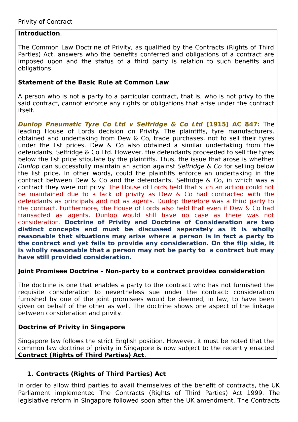 doctrine of privity contract law essay