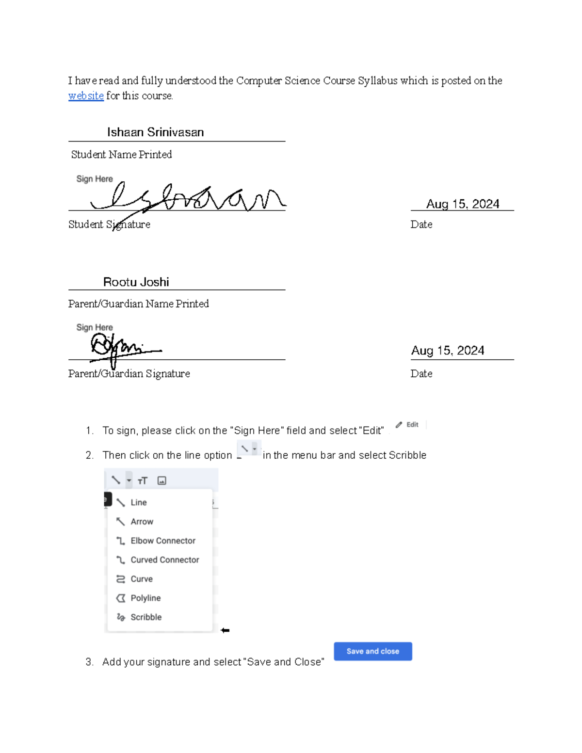 Copy of Syllabus Agreement Signature Page - I have read and fully ...