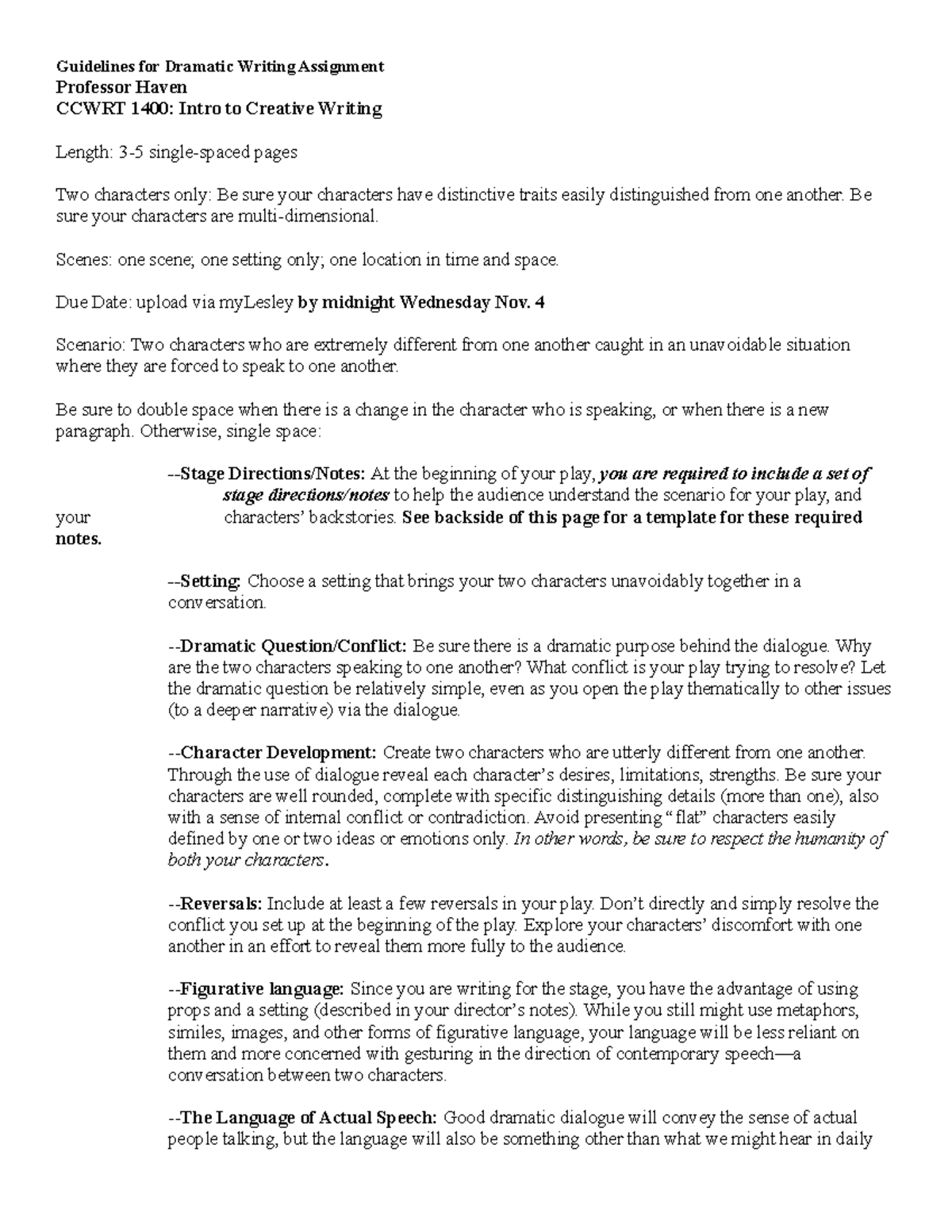 Guidelines for Dramatic Writing Assignment - Guidelines for Dramatic ...