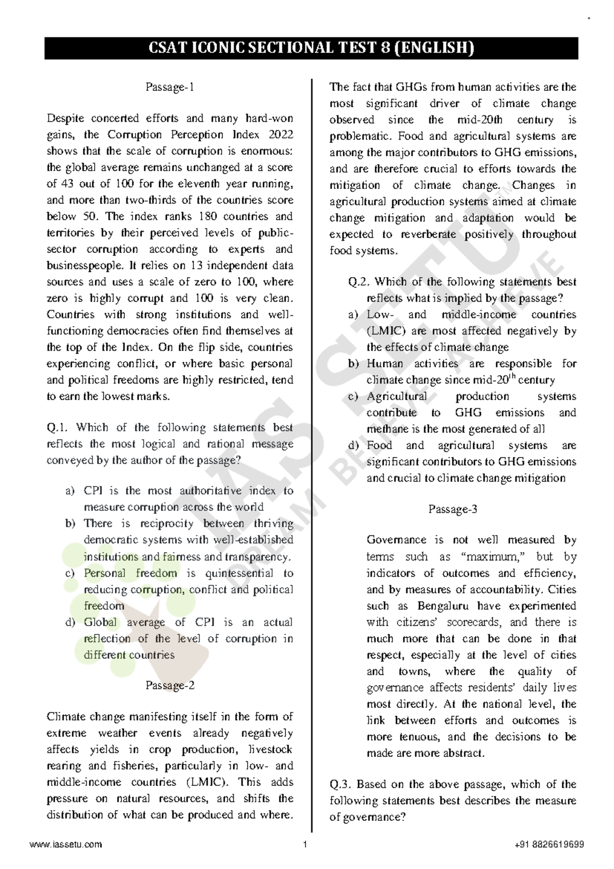 Sectional Test 08 Questions CSAT Iconic - Passage- 1 Despite concerted ...
