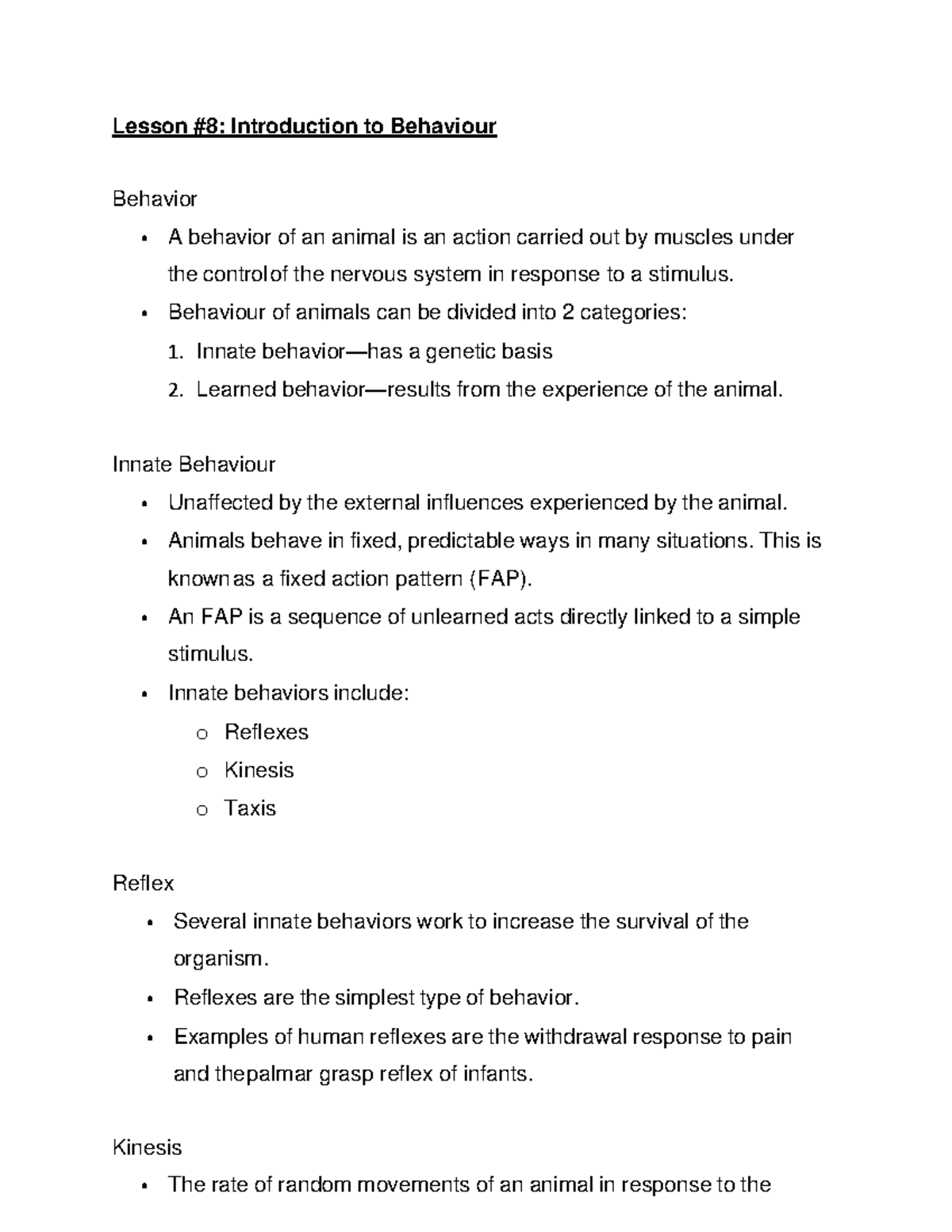 Neurology Notes - Lesson #8: Introduction to Behaviour Behavior • A ...