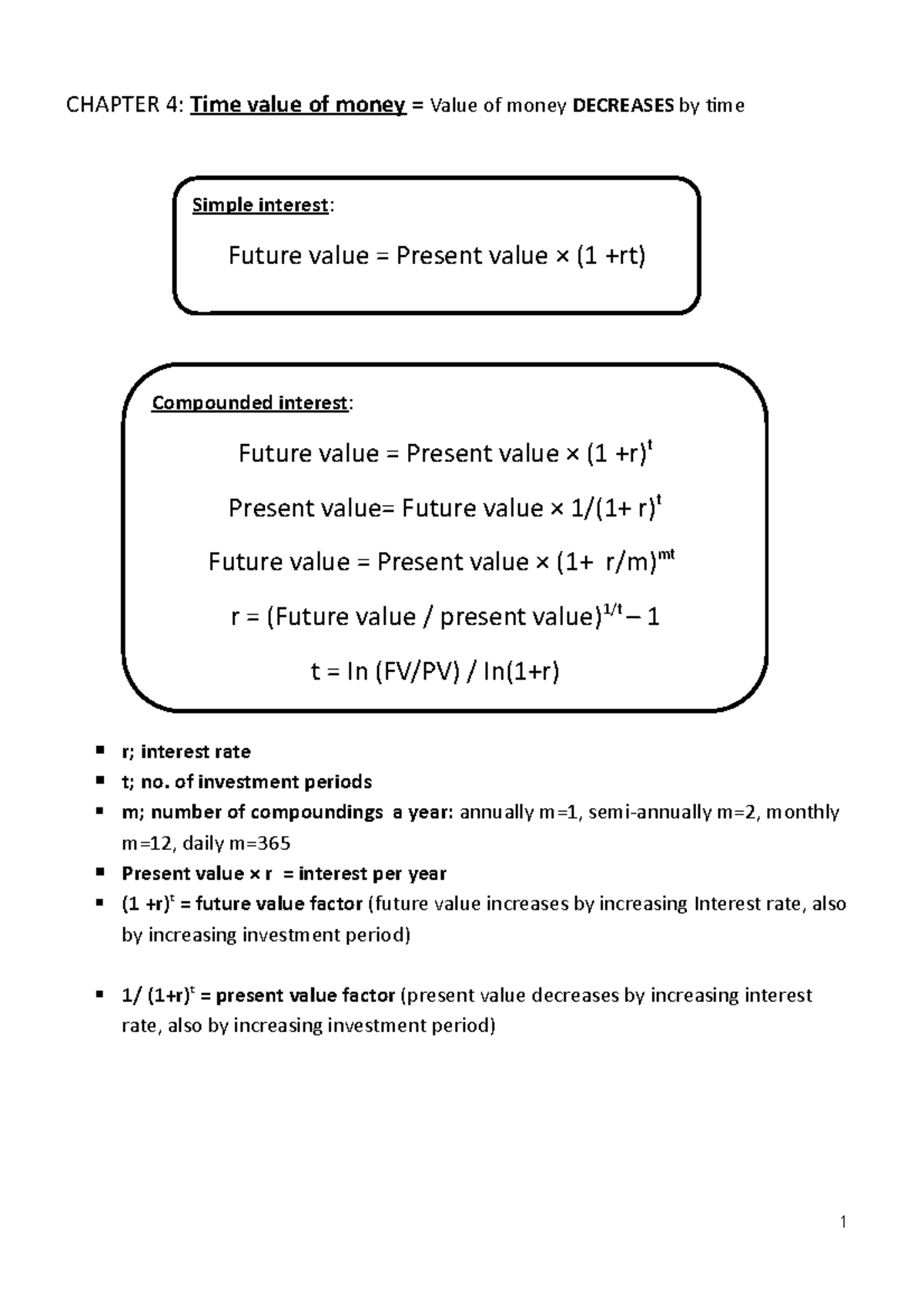 CH 4 - financial management present value versus future value, rules ...