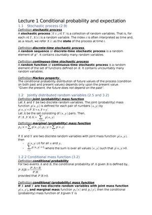 Lecture 1 Conditional Probability And Expectation Studeersnel