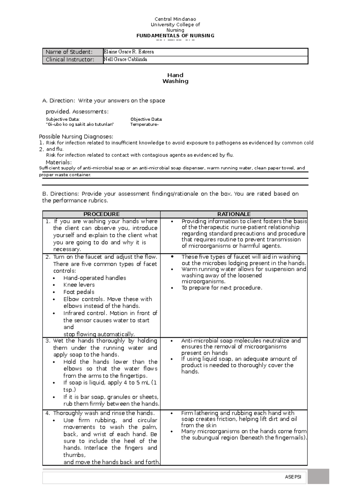 Rationale Handwashing - Central Mindanao University College of Nursing ...