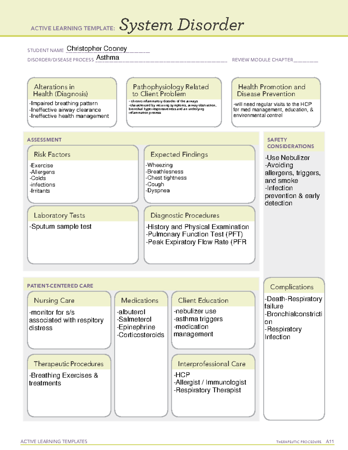 Asthma temp - n/a - ACTIVE LEARNING TEMPLATES TherapeuTic procedure A ...