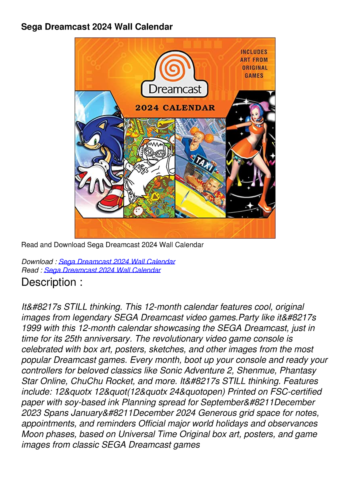 PDF Sega Dreamcast 2024 Wall Calendar Linear Algebra and Complex