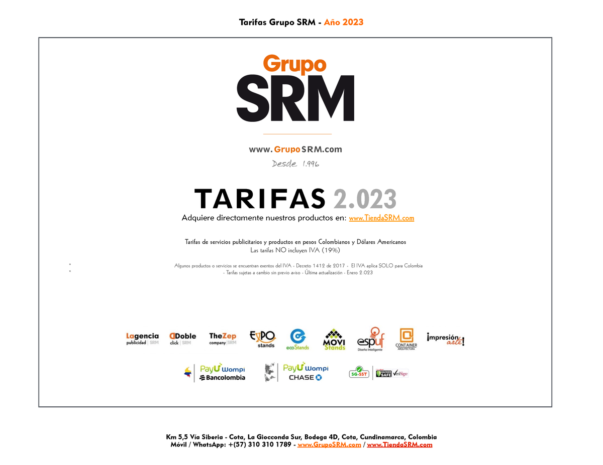 Grupo SRM-Tarifas - Tarifarios De Costos De Publicidad BTL Y Digital ...