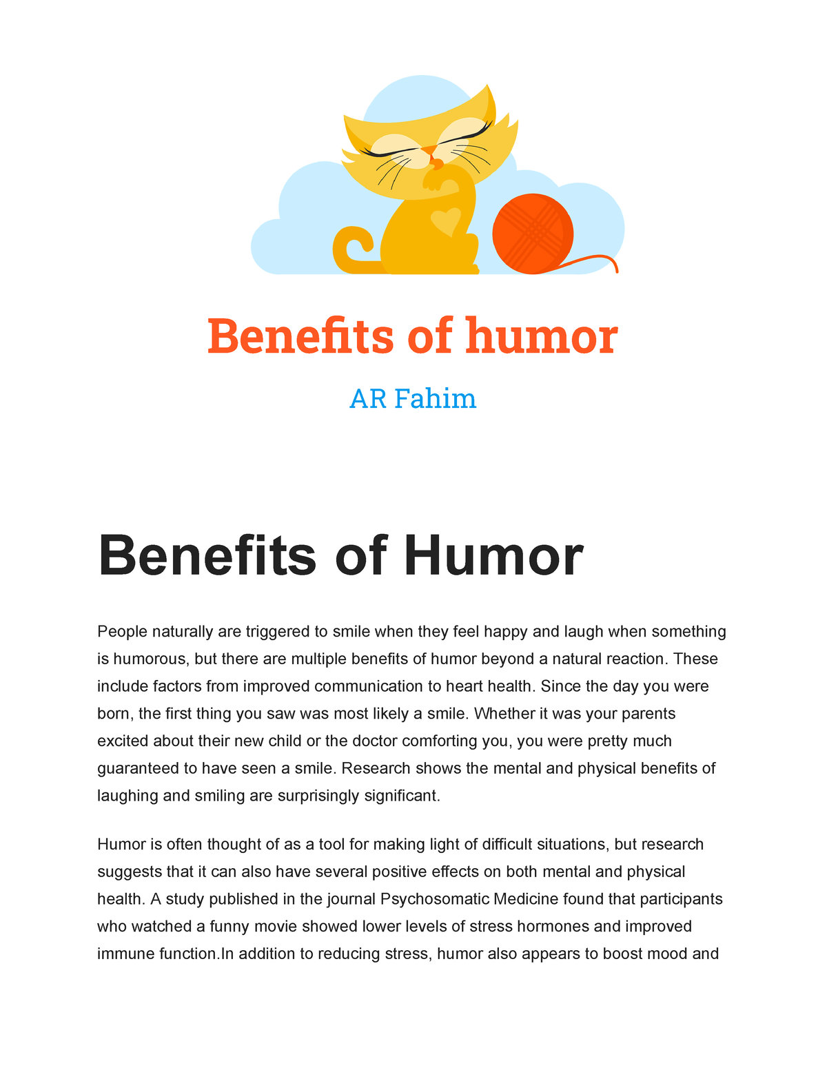 informative essay about the benefits of humor