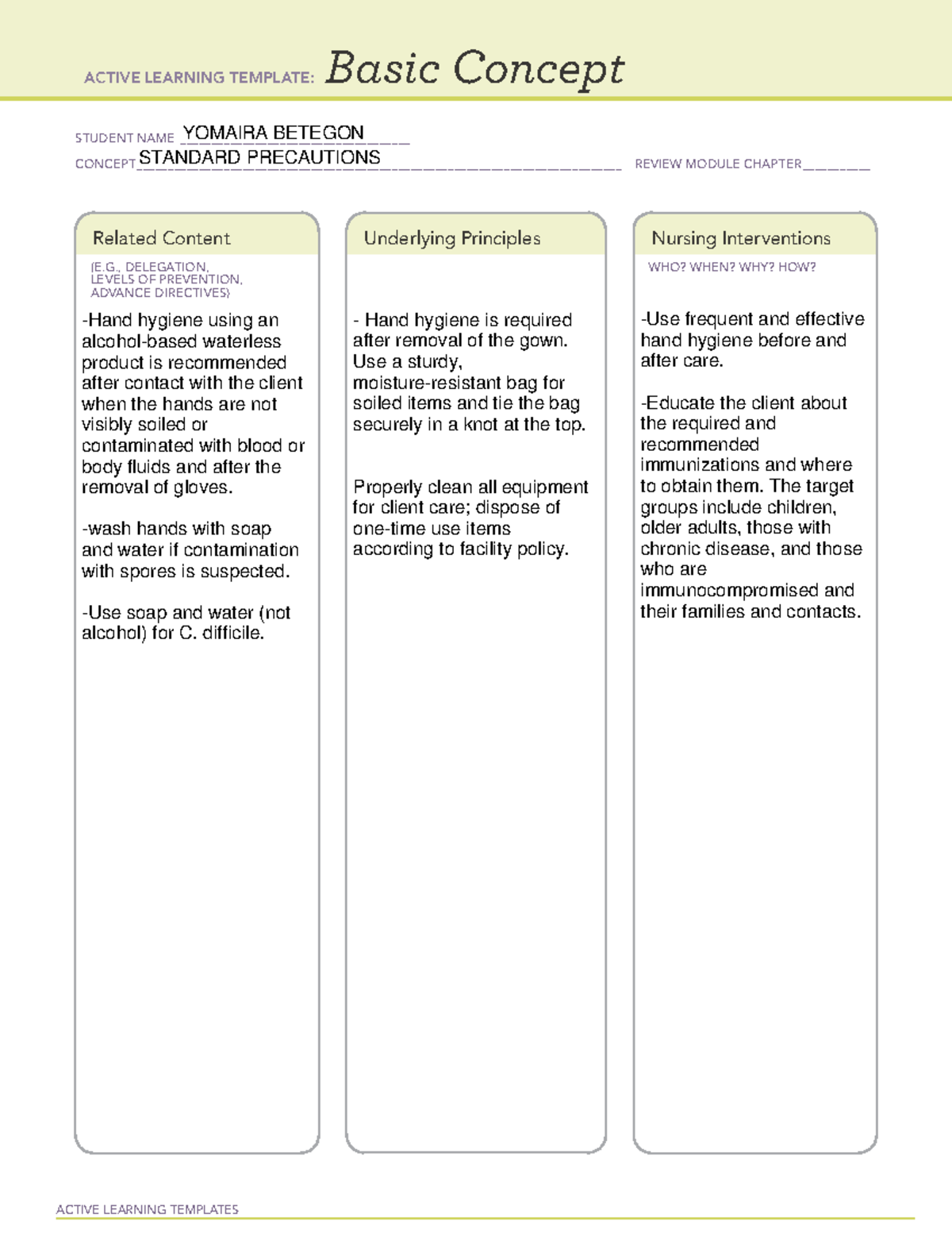 Standard Precaution - NUR1213 - ACTIVE LEARNING TEMPLATES Basic Concept ...