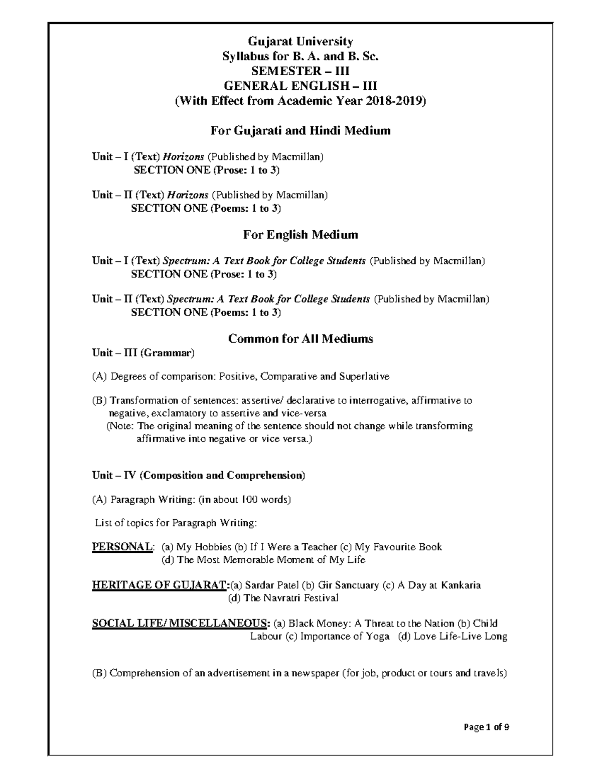 2 B A B Sc General English Sem 3 To 6 Syllabus For B A