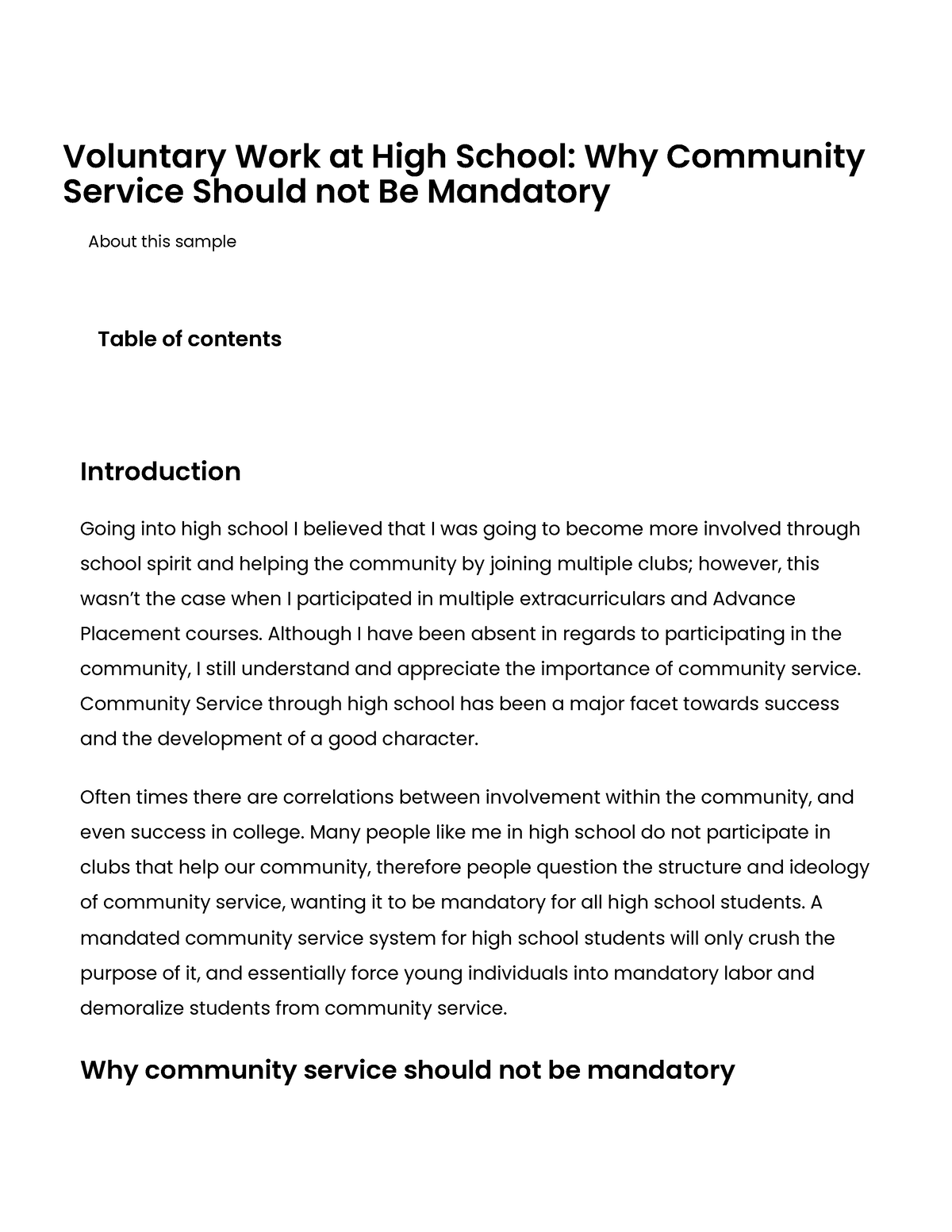 why community service should not be mandatory essay