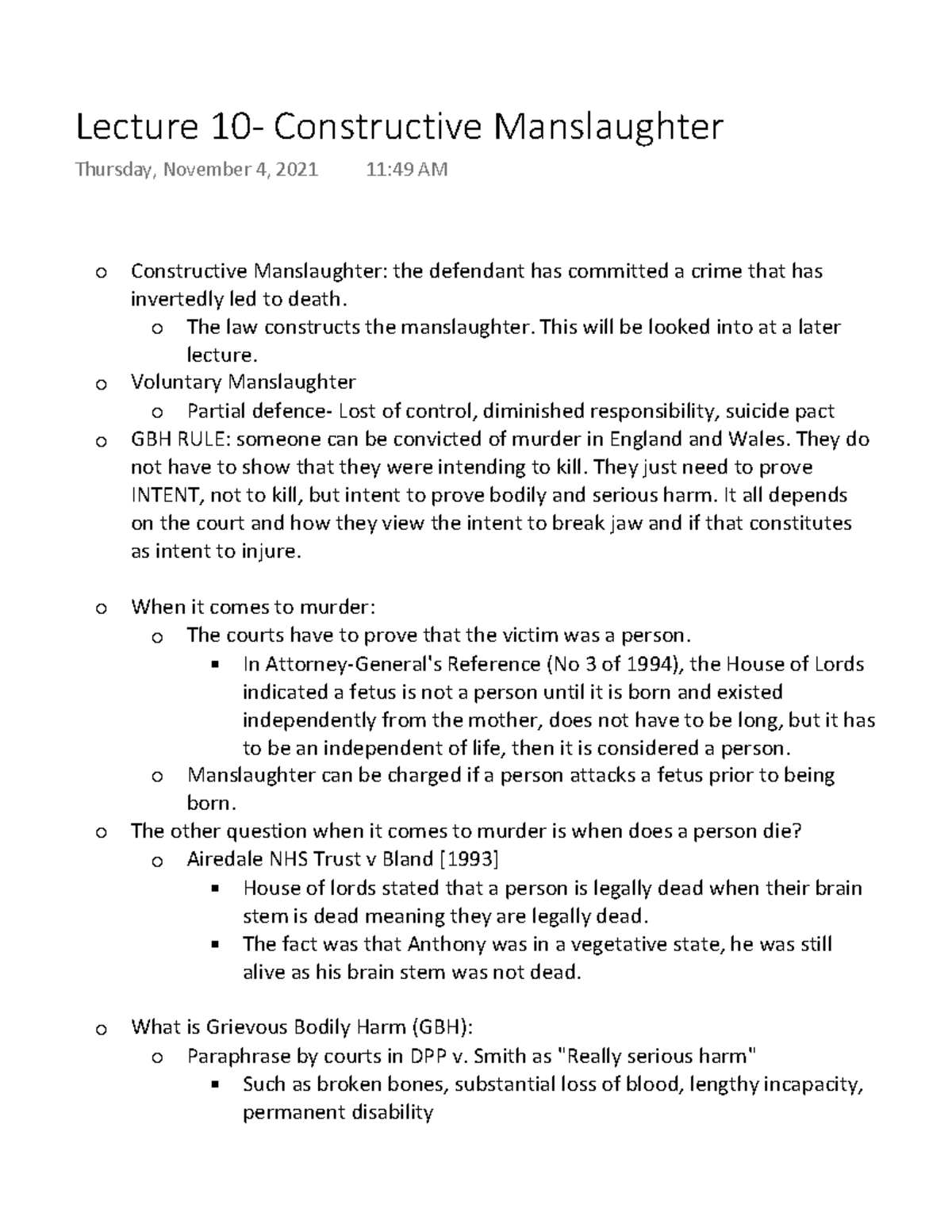 Lecture 10 Constructive Manslaughter Constructive Manslaughter The 