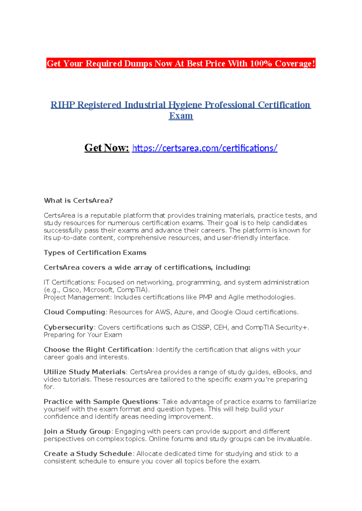 RIHP Registered Industrial Hygiene Professional Certification Exam