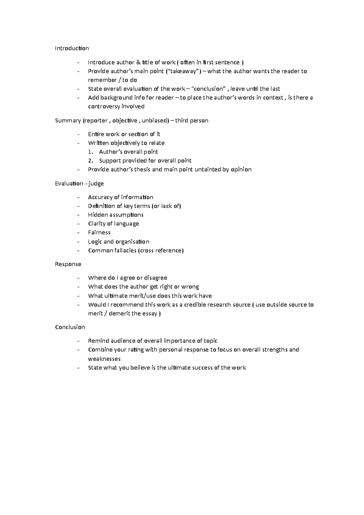 Critique Framework - Introduction - Introduce author & title of work ...