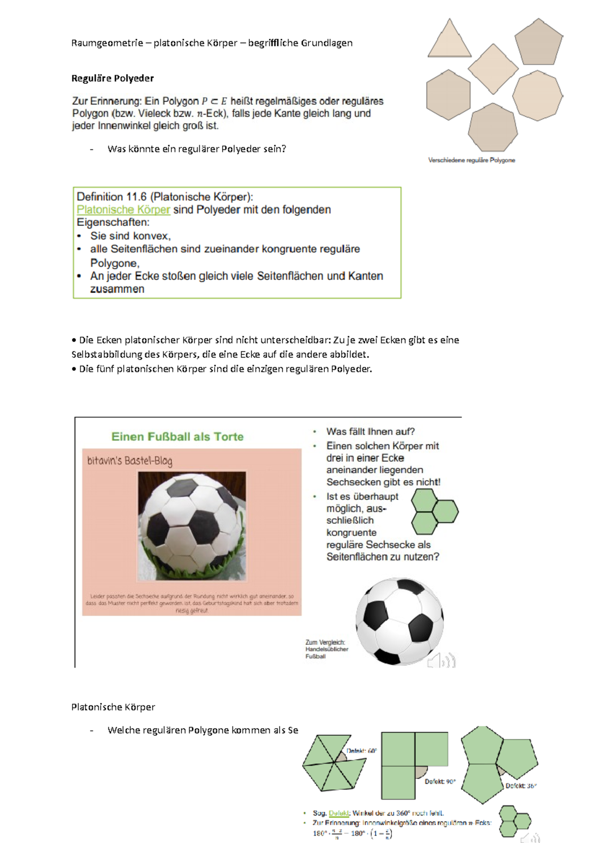 Reguläre Polyeder - Wintersemester 20/21 Vorlesungsinhalte zur ...