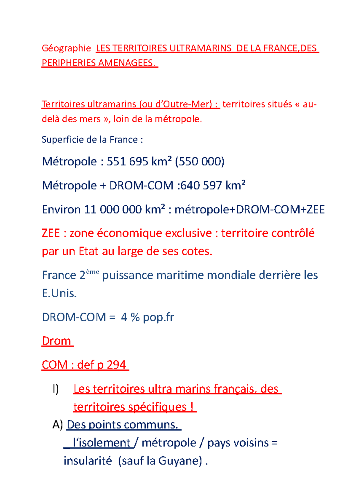 Géographie LES Territoires Ultramarins DE LA France lu 28 03 ...