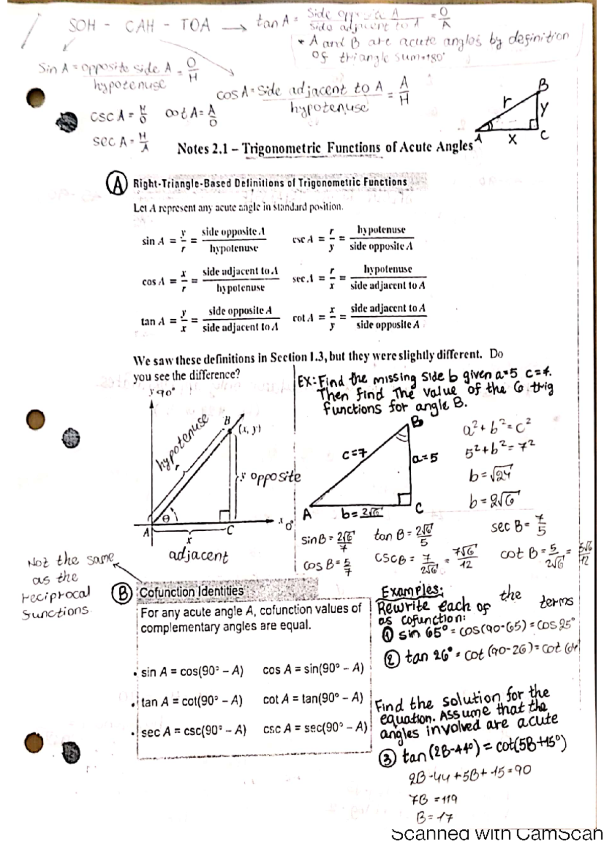 Acute angels and the trig functions - AL ! 2 Sede Opp CA SOH CAH TOA ...