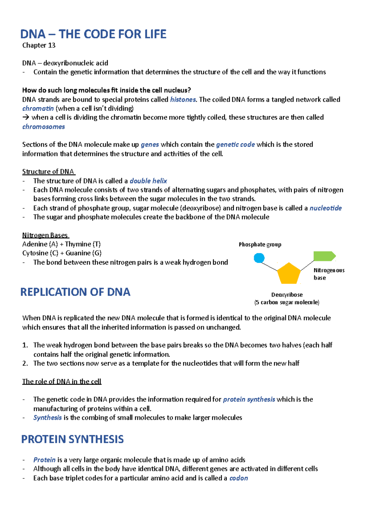 DNA - Covers the detailed structure and function of DNA and an in-depth ...
