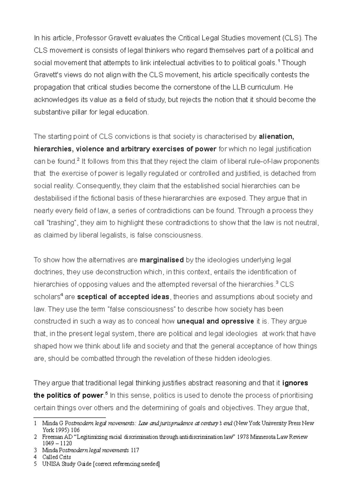 Critical Legal Theory - Discussion Of Various CT - In His Article ...