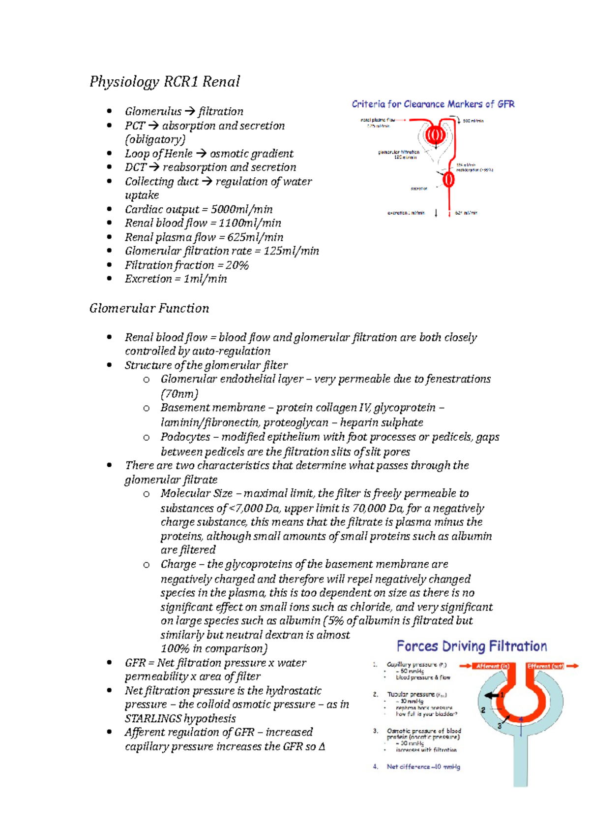 Physiology RCR1 Renal - Lecture notes Year 1 - Physiology RCR1 Renal ...