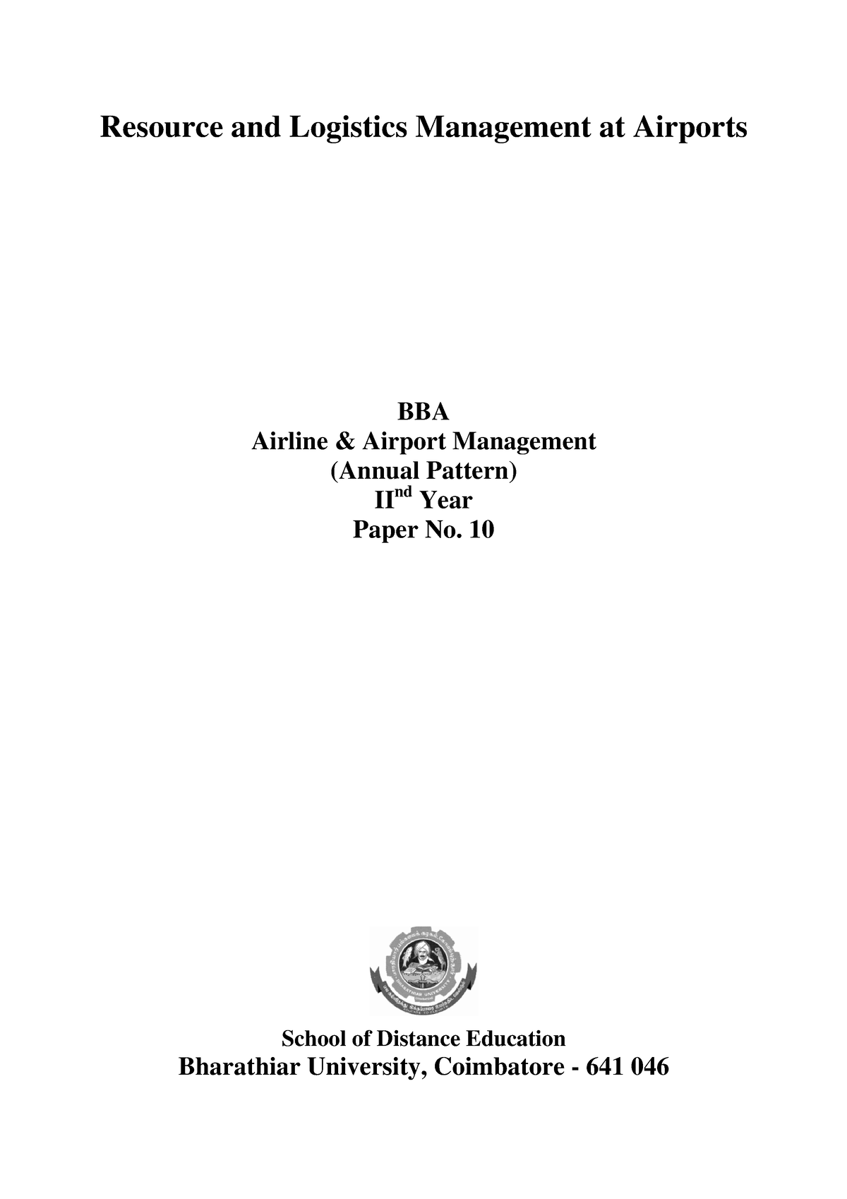 Resource and Logistics Management at Airports - Resource and Logistics ...