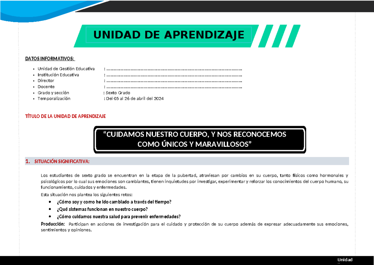 Unidad DE Aprendizaje 02 (6º PRIM) - DATOS INFORMATIVOS: Unidad de ...